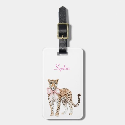 Leopard Pink Bow Bagagelabel (Voorkant verticaal)