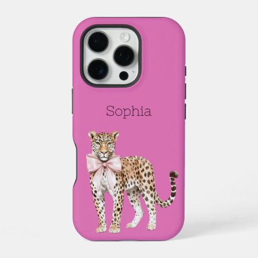Leopard Pink Bow iPhone Hoesje (Achterkant)