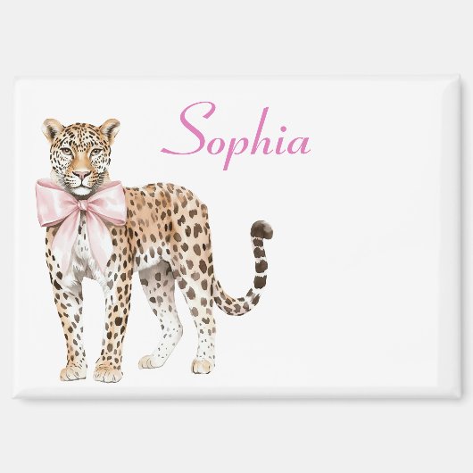 Leopard Pink Bow Magneet (Voorkant)