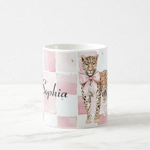 Leopard Pink Bow Squares Koffiemok