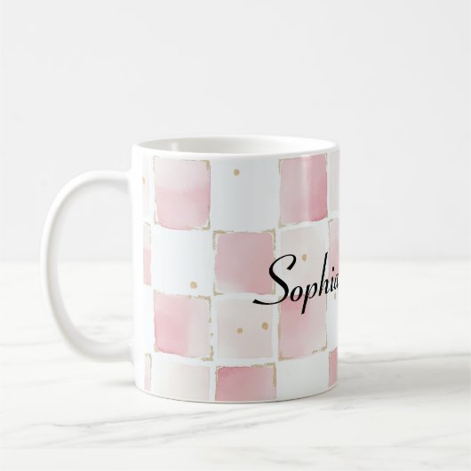 Leopard Pink Bow Squares Koffiemok (Links)