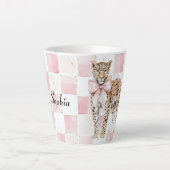 Leopard Pink Bow Squares Latte Mok (Voorkant)