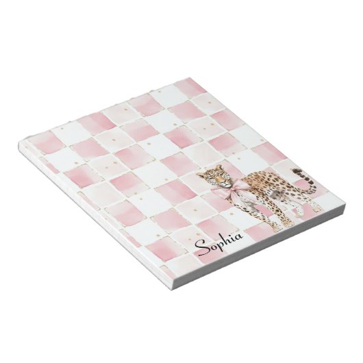 Leopard Pink Bow Squares Notitieblok (Schuin)