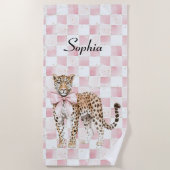 Leopard Pink Bow Squares Strandlaken (Voorkant)