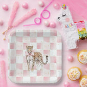 Leopard Pink Bow Squares Verjaardag Papieren Bordje (Feest)