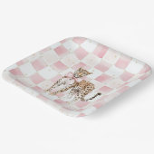 Leopard Pink Bow Squares Verjaardag Papieren Bordje (Gebogen)