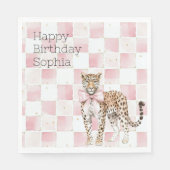 Leopard Pink Bow Squares Verjaardag Servet (Voorkant)