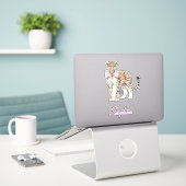 Leopard Pink Bow Sticker (Laptop op bureau)