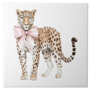 Leopard Pink Bow Tegeltje