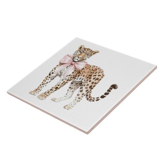 Leopard Pink Bow Tegeltje (Zijkant)