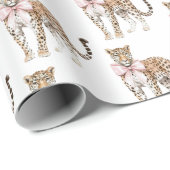 Leopard Pink Bow Verjaardag Cadeaupapier (Rol Hoek)