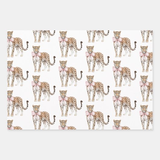 Leopard Pink Bow Verjaardag Inpakpapier Vel (Voorkant)
