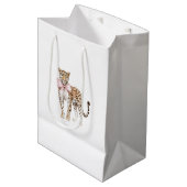 Leopard Pink Bow Verjaardag Medium Cadeauzakje (Voorkant Gekanteld)