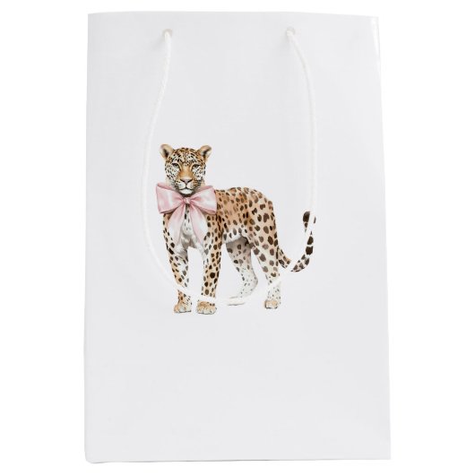 Leopard Pink Bow Verjaardag Medium Cadeauzakje (Voorkant)