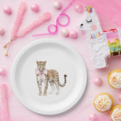 Leopard Pink Bow Verjaardag Papieren Bordje (Feest)