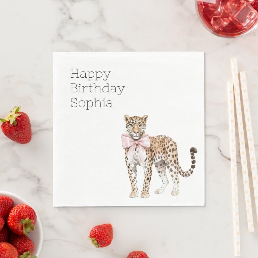 Leopard Pink Bow Verjaardag Servet (Insitu)