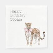 Leopard Pink Bow Verjaardag Servet (Voorkant)