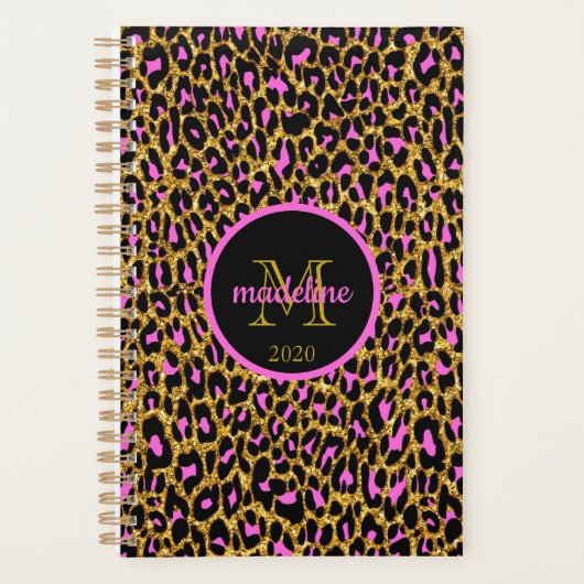 Leopard Pink Gold Sparkle Glam Girly Planner (Voorkant)