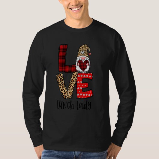 Leopard Plaid Gnome Heart LOVE Lunch Lady Valentin T-shirt (Voorkant)