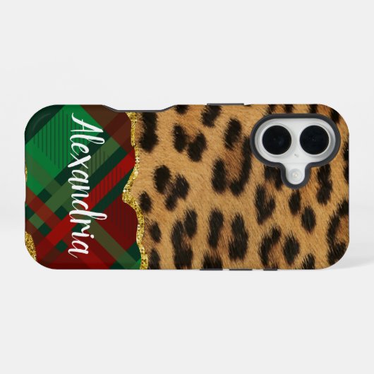Leopard Plaid iPhone 16 Hoesje (Achterkant horizontaal)
