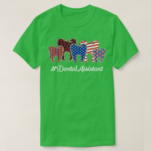Leopard Plaid Tooth Teeth Dental Assistant 4th Of T-shirt (Design voorkant)