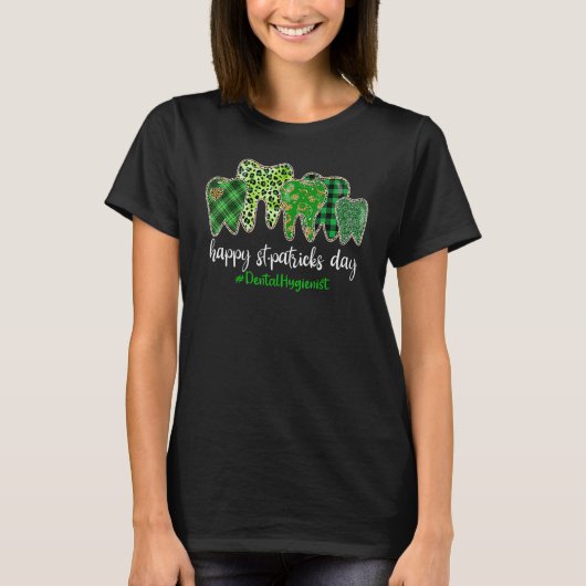 Leopard Plaid Tooth Teeth Dental Hygienist St Patr T-shirt (Voorkant)