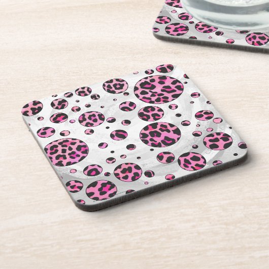 Leopard Polka Dot Black en Hot Pink Print Bier Onderzetter (Linkerzijde)