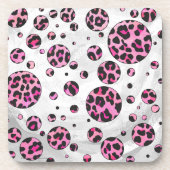 Leopard Polka Dot Black en Hot Pink Print Bier Onderzetter (Voorkant)