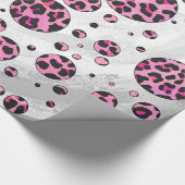 Leopard Polka Dot Black en Hot Pink Print Cadeaupapier (Hoek)