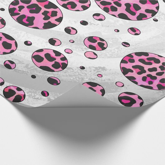 Leopard Polka Dot Black en Hot Pink Print Cadeaupapier (Hoek)