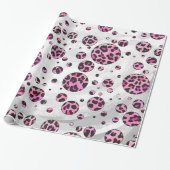 Leopard Polka Dot Black en Hot Pink Print Cadeaupapier (Uitgerold)