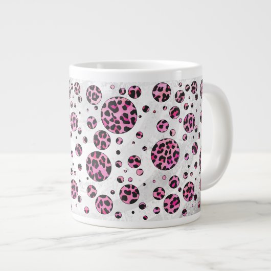 Leopard Polka Dot Black en Hot Pink Print Grote Koffiekop (Voorkant rechts)