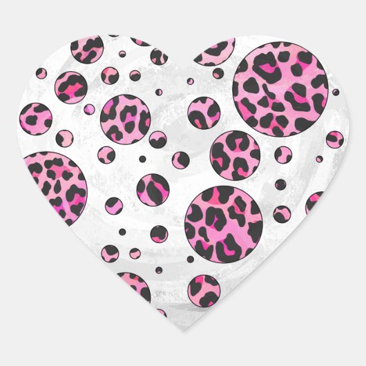 Leopard Polka Dot Black en Hot Pink Print Hart Sticker (Voorkant)