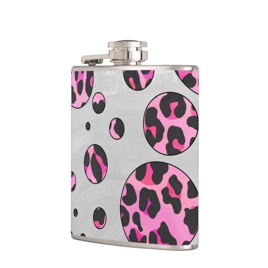 Leopard Polka Dot Black en Hot Pink Print Heupfles (Links)