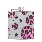 Leopard Polka Dot Black en Hot Pink Print Heupfles (Voorkant)