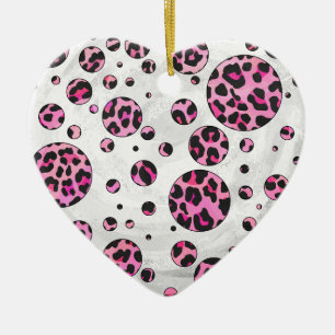 Leopard Polka Dot Black en Hot Pink Print Keramisch Ornament
