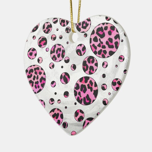 Leopard Polka Dot Black en Hot Pink Print Keramisch Ornament (Links)