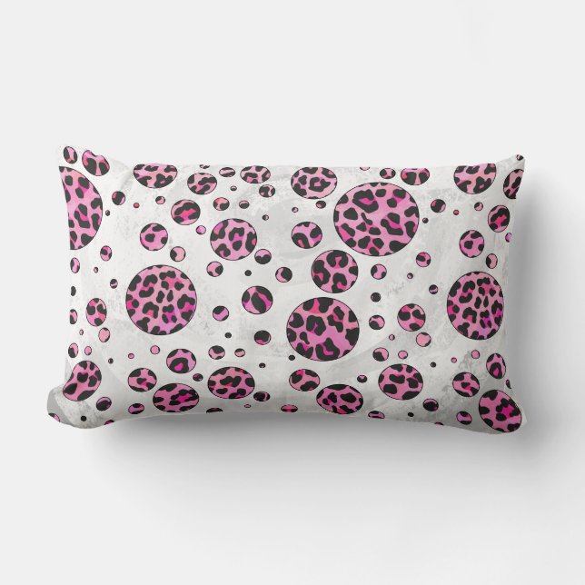 Leopard Polka Dot Black en Hot Pink Print Kussen (Voorkant)