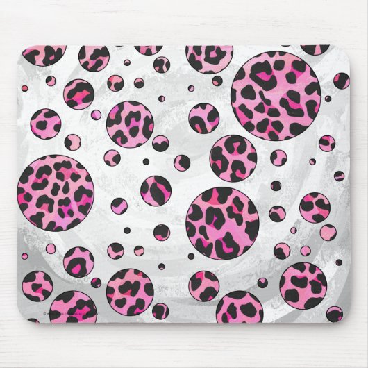 Leopard Polka Dot Black en Hot Pink Print Muismat (Voorkant)