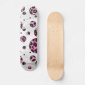 Leopard Polka Dot Black en Hot Pink Print Skateboard (Voorkant)