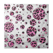 Leopard Polka Dot Black en Hot Pink Print Tegeltje (Voorkant)