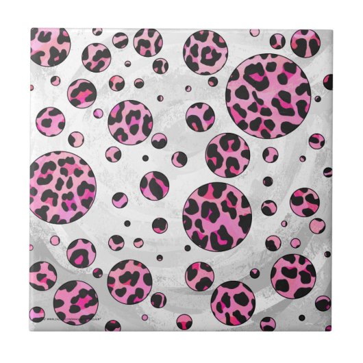 Leopard Polka Dot Black en Hot Pink Print Tegeltje (Voorkant)