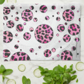 Leopard Polka Dot Black en Hot Pink Print Theedoek (Gevouwen)
