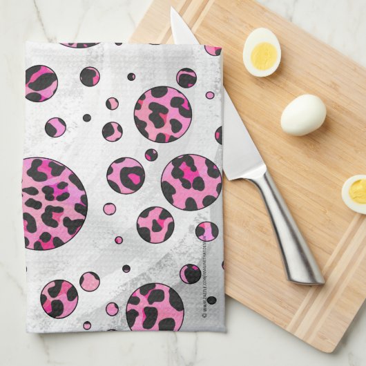 Leopard Polka Dot Black en Hot Pink Print Theedoek (Quarter Fold)