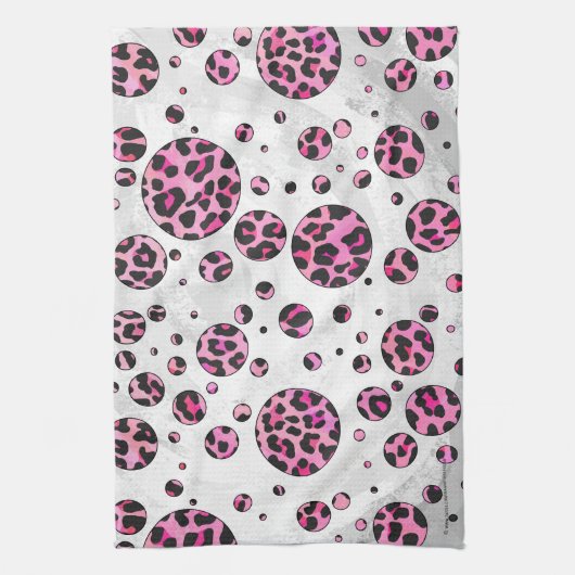 Leopard Polka Dot Black en Hot Pink Print Theedoek (Verticaal)