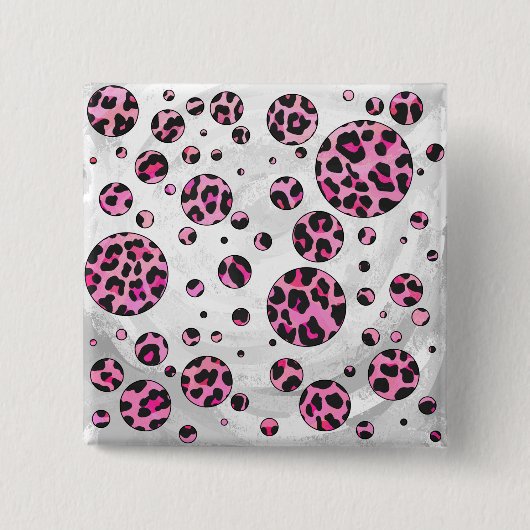 Leopard Polka Dot Black en Hot Pink Print Vierkante Button 5,1 Cm (Voorkant)