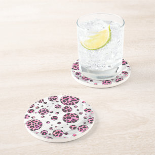 Leopard Polka Dot Black en Hot Pink Print Zandsteen Onderzetter
