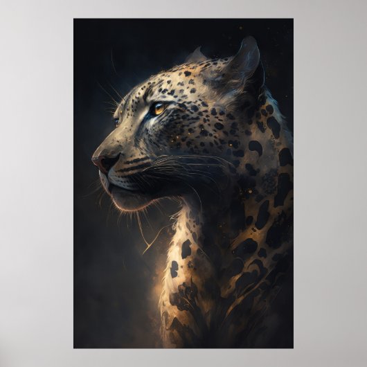 Leopard Portrait Dierlijke Natuur Wildlife Dark Pa Poster (Voorkant)