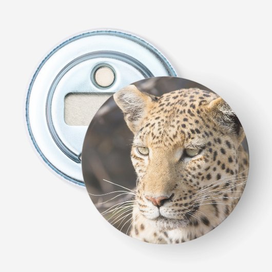 Leopard portret button flesopener (Voorkant)