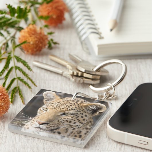 Leopard-portretfoto Sleutelhanger (Voorkant Rechts)